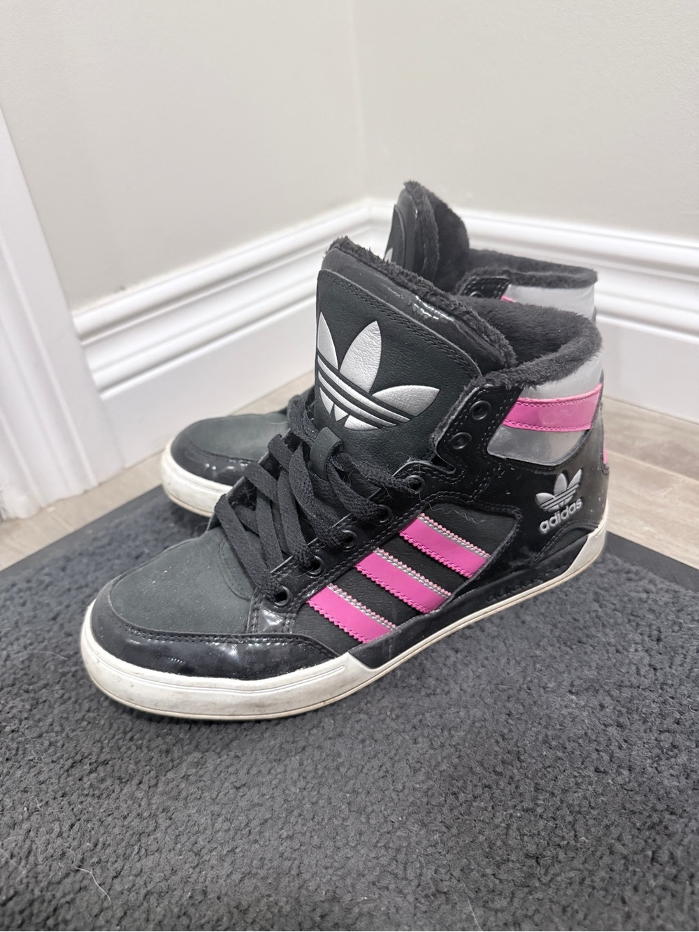 Adidas High-Top Sneakers in Black and Pink